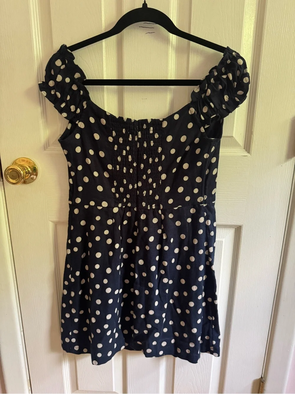 Abercrombie & Fitch Navy Polka Dot Mini Linen Dress size Medium - Picture 4 of 15